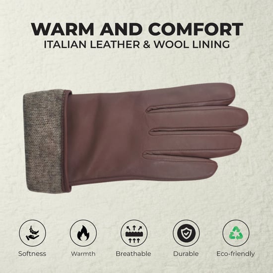 Dames winterhandschoenen in nude beige Italiaans leer met zachte wollen voering en knoopsluiting - Image 3
