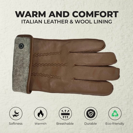 Herenhandschoenen van Italiaans leer met warme wolvoering voor de winter, geschikt voor fietsen en casual rijden - Image 3