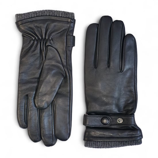 Herenhandschoenen van zwart Italiaans leer met warme wollen voering voor winterfietsen en casual rijden - Image 1