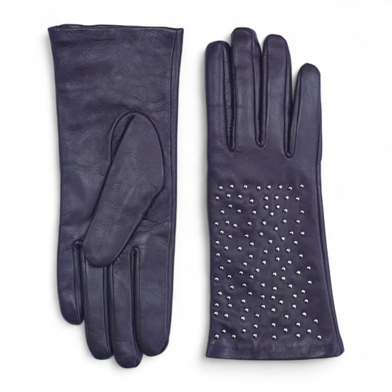 Dames winterhandschoenen met paars Italiaans leer en zachte wollen voering en studs - Image 1