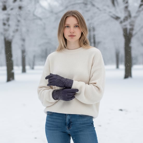 Dames winterhandschoenen met paars Italiaans leer en zachte wollen voering en studs - Image 2