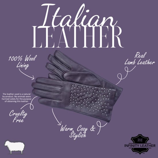 Dames winterhandschoenen met paars Italiaans leer en zachte wollen voering en studs - Image 4