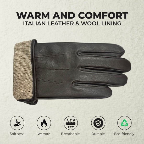 Herenhandschoenen van bruin Italiaans leer met warme wollen voering voor de winter, casual rijden - Image 3