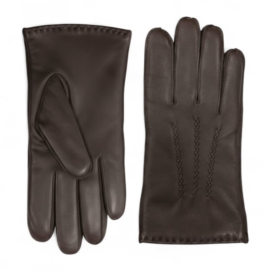 Herenhandschoenen van bruin Italiaans leer met warme wollen voering en wintersteekmotief voor rijden en casual rijden - Image 1