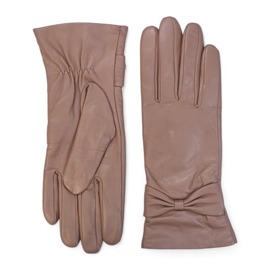 Dames winterhandschoenen met strikmotief in nude beige Italiaans leer en zachte wollen voering - Image 1