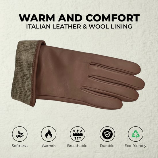 Dames winterhandschoenen met strikmotief in nude beige Italiaans leer en zachte wollen voering - Image 3