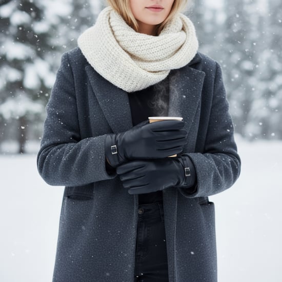 Zwarte Italiaanse leren winterhandschoenen met zachte wollen voering en gesp voor dames - Image 2