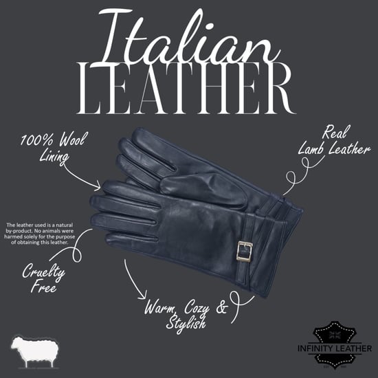 Zwarte Italiaanse leren winterhandschoenen met zachte wollen voering en gesp voor dames - Image 4