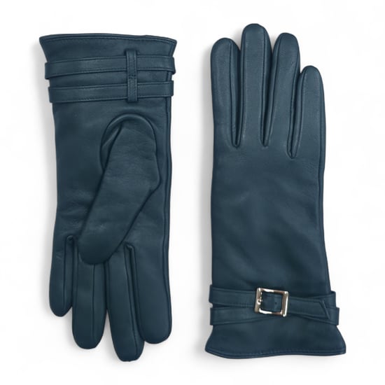 Dames winterhandschoenen met gesp en zachte wollen voering in Italiaans leer in blauwgroen - Image 1