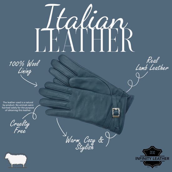 Dames winterhandschoenen met gesp en zachte wollen voering in Italiaans leer in blauwgroen - Image 4