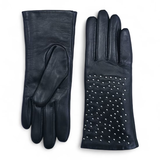 Zwarte Italiaanse leren winterhandschoenen met zachte wollen voering en studs voor dames - Image 1