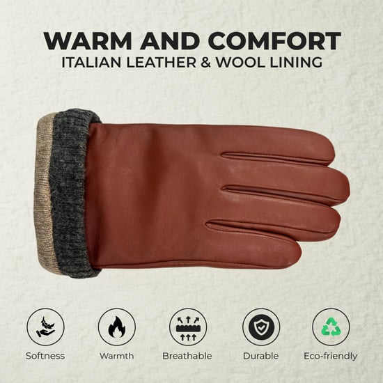 Herenhandschoenen van Italiaans leer met warme wollen voering voor winterfietsen en casual rijden - Image 3