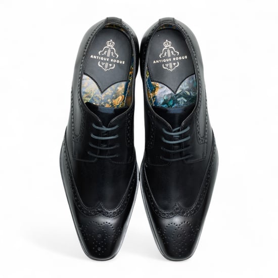 Antique Rogue Heren Zwarte Leren Oxford Derby Brogue - Luca - Image 4
