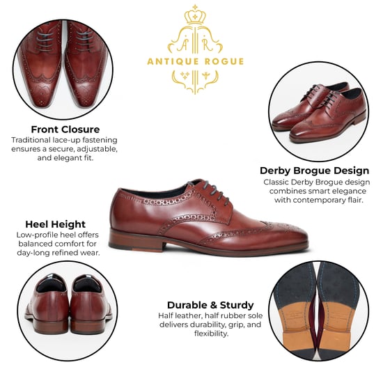 Antique Rogue Heren Burgundy Leren Oxford Derby Brogue - Luca - Image 2