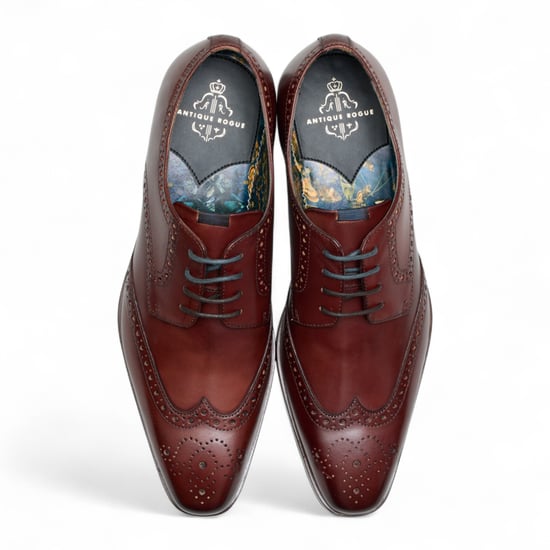 Antique Rogue Heren Burgundy Leren Oxford Derby Brogue - Luca - Image 4