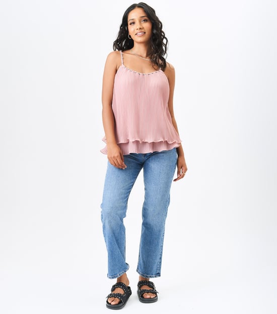 Blush Diamante Trim Dubbellaagse geplooide cami - Image 1