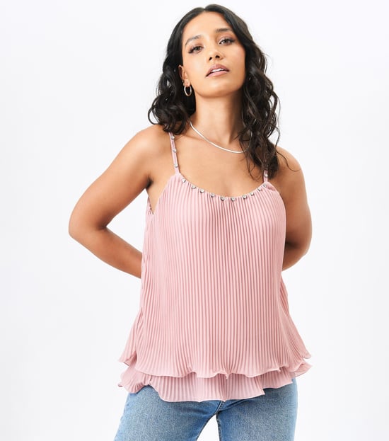 Blush Diamante Trim Dubbellaagse geplooide cami - Image 3