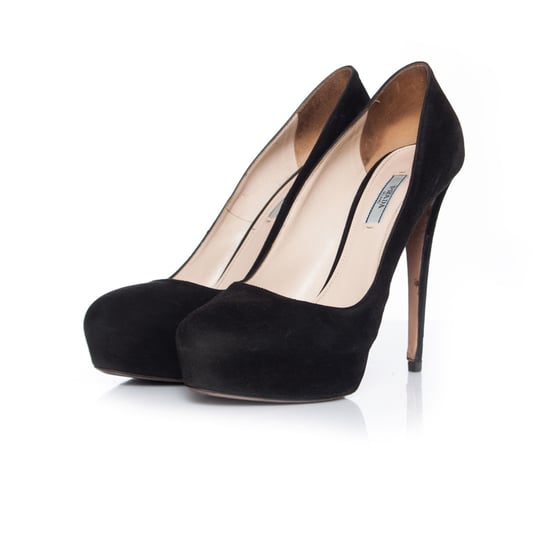 Prada zwarte suède plateau pumps. - Image 1