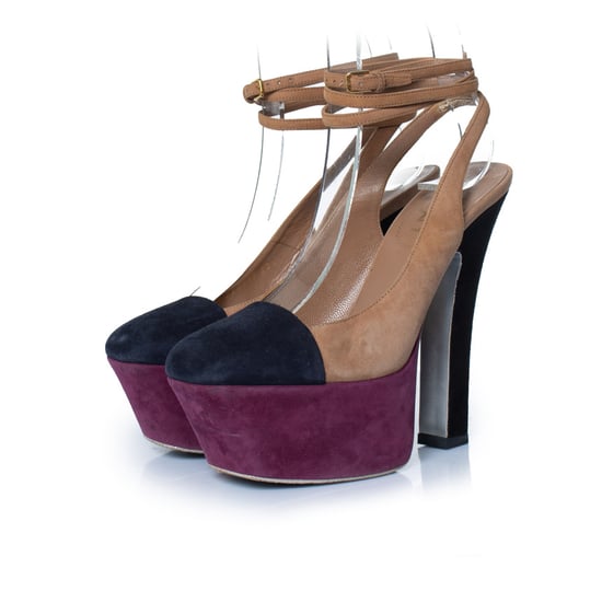 Yves Saint Laurent driekleurige suède plateau pumps - Image 1