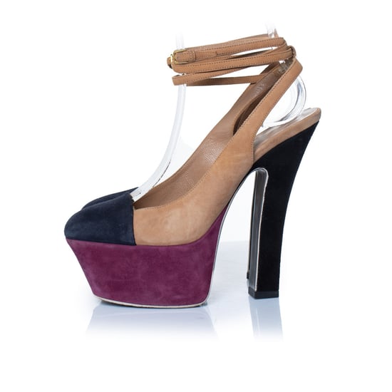 Yves Saint Laurent driekleurige suède plateau pumps - Image 2