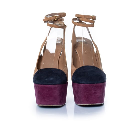 Yves Saint Laurent driekleurige suède plateau pumps - Image 3