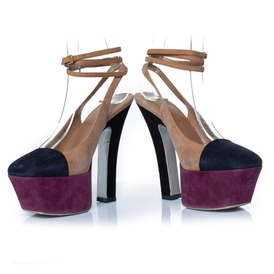 Yves Saint Laurent driekleurige suède plateau pumps - Image 4