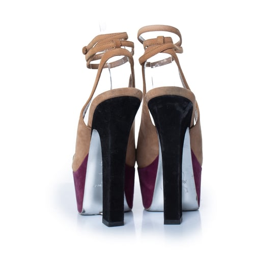 Yves Saint Laurent driekleurige suède plateau pumps - Image 6