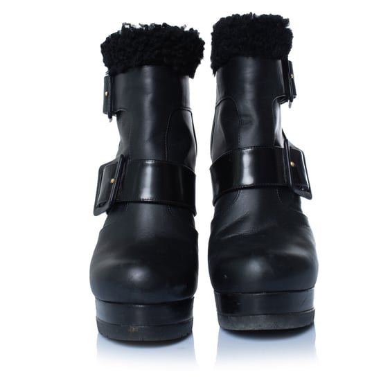 Fendi zwarte leren enkellaarsjes met schapenvacht - Image 3