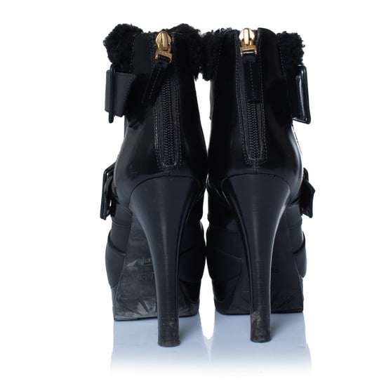 Fendi zwarte leren enkellaarsjes met schapenvacht - Image 6