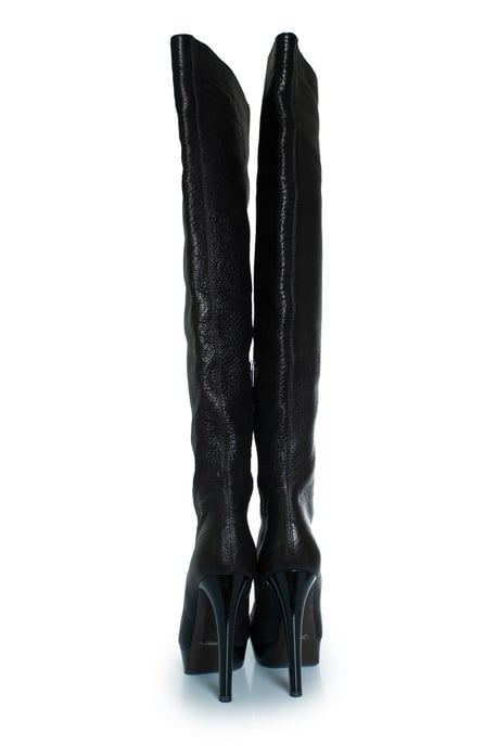 Zwarte leren overknee platformlaarzen van Burberry - Image 3
