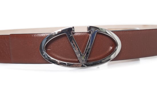 Valentino Garavani Bruine leren V-gesp riem - Image 5