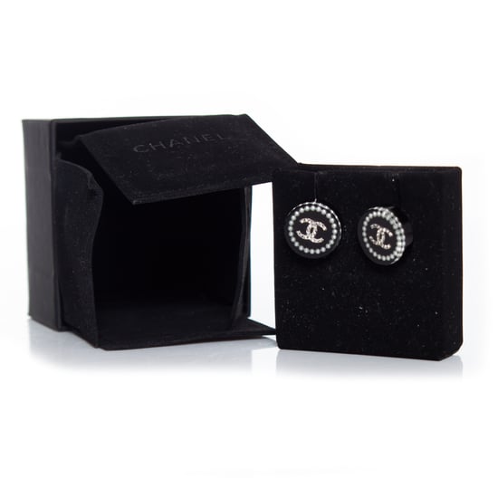 Chanel ronde oorbellen met parels en rhinestones - Image 2