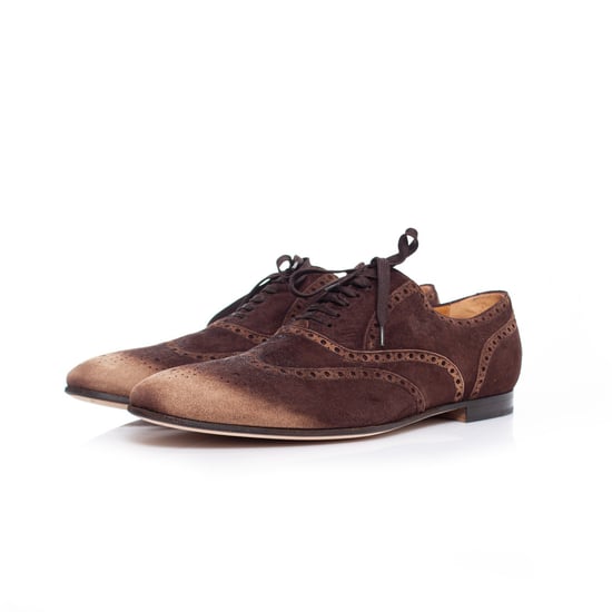 Gucci Suede wingtip derby met lichte neuzen. - Image 1