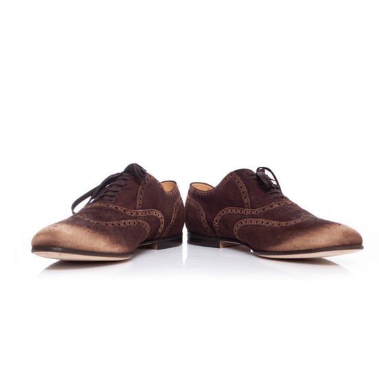 Gucci Suede wingtip derby met lichte neuzen. - Image 4