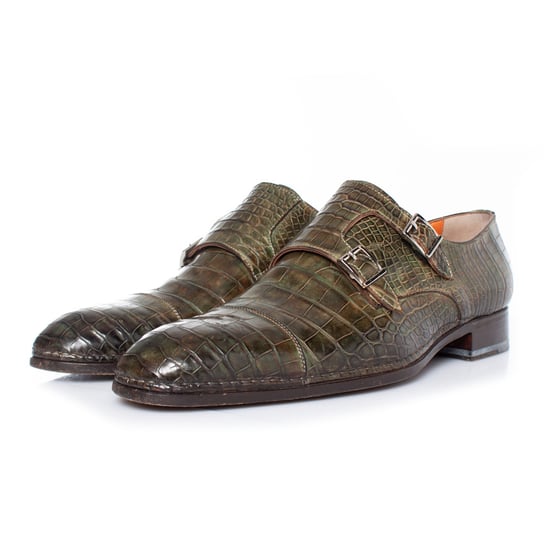 Santoni-schoenen in olijfgroen alligatorleer - Image 1