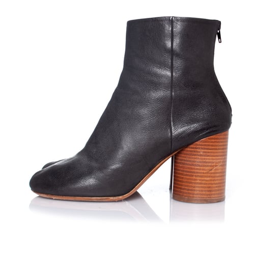 Maison Margiela Zwarte leren enkellaarsjes met ronde neus - Image 2