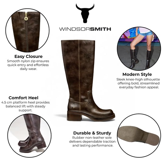 Windsorsmith Dames Espresso Bruine Kunstleren Kniehoge Rijlaarzen - Techniek - Image 2