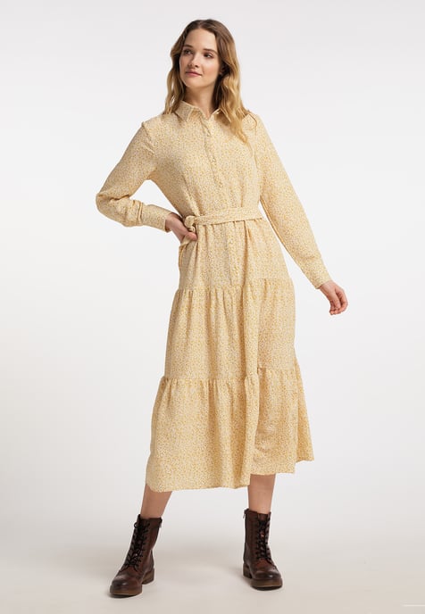 Dreimaster Maxi-jurk met bloemenprint Dames Mosterdgeel gebroken wit - Image 2