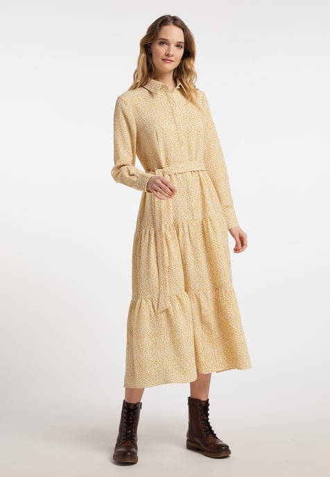 Dreimaster Maxi-jurk met bloemenprint Dames Mosterdgeel gebroken wit - Image 4