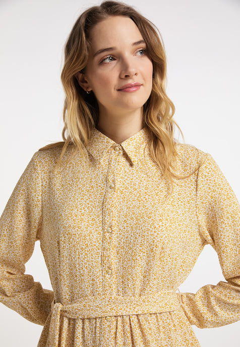 Dreimaster Maxi-jurk met bloemenprint Dames Mosterdgeel gebroken wit - Image 5