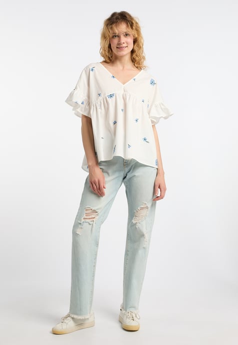 Dreimaster Tuniek Dames Wol Wit Blauw - Image 2