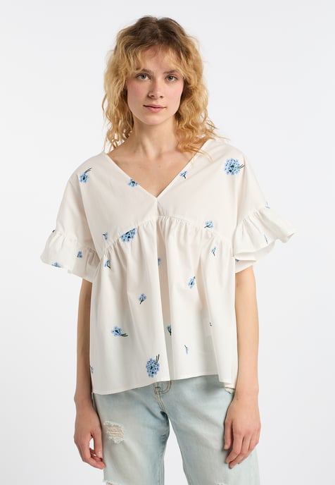 Dreimaster Tuniek Dames Wol Wit Blauw - Image 3