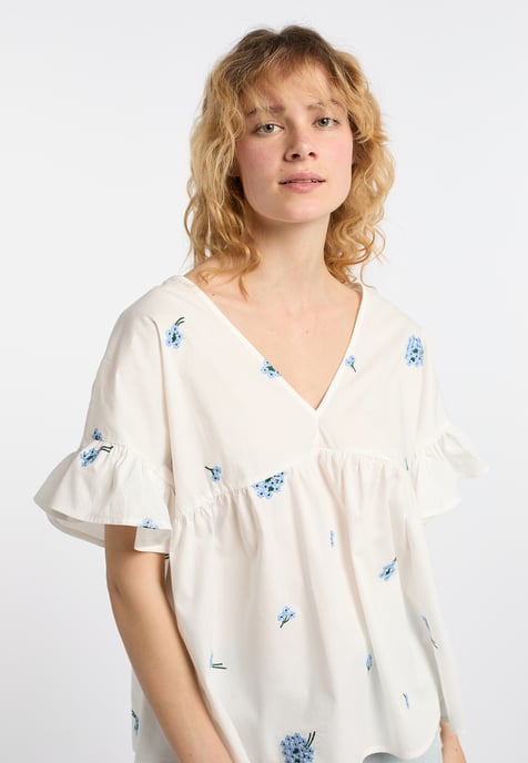 Dreimaster Tuniek Dames Wol Wit Blauw - Image 5