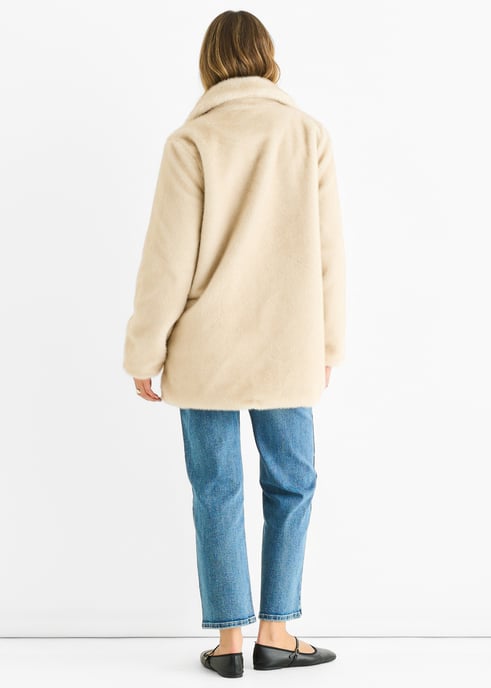Beige jas van imitatiebont met dubbele knoopsluiting en lang model - Image 4
