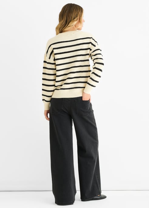 Beige gestreepte oversized trui met grove brei - Image 4