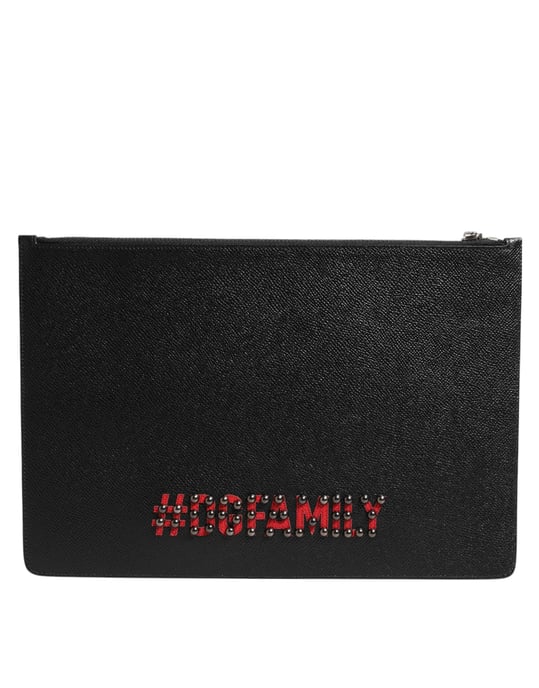 Zwarte Leren #DGFAMILY Versierde Heren Clutch Pouch Tas - Image 3