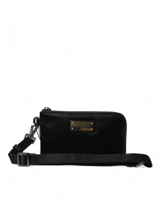 Zwarte Nylon Logo Plaquette Sleutelhanger Pouch Clutch Tas - Image 1