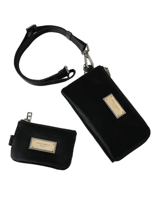 Zwarte Nylon Logo Plaquette Sleutelhanger Pouch Clutch Tas - Image 5
