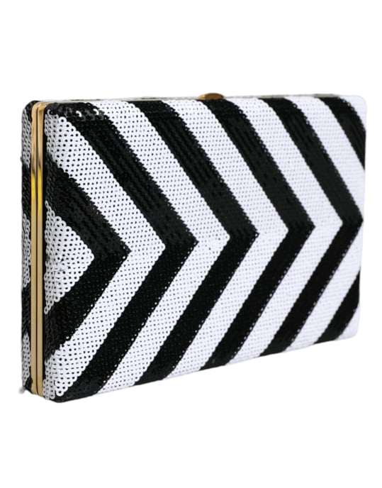 Zwarte Witte Gouden Frame Clutch Avondfeest Handtas - Image 2