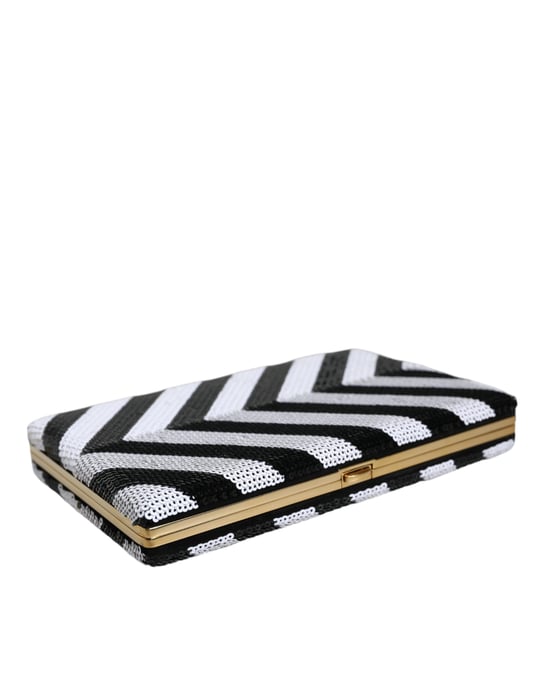 Zwarte Witte Gouden Frame Clutch Avondfeest Handtas - Image 4
